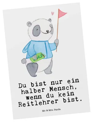 Produktbild von Mr. & Mrs. Panda Postkarte Reitlehrer Herz - Weiß - Geschenk, Ansichtskarten, Postkarten, Fotokarte, bildkarte, Grußkarte