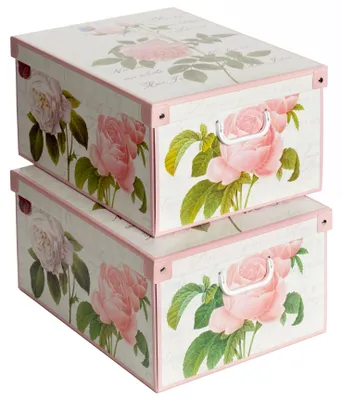 Image de Lavatelli Lot de 2 Boîtes de Rangement avec Couvercle Roses, 39 x 50 x 24 cm
