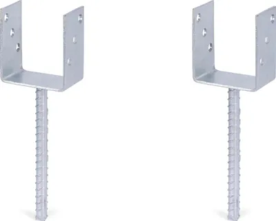 Produktbild von Alberts 2 x U-Pfostenträger mit Riffelstahl-Betonanker, 91x104 mm, Betonanker 200 mm, feuerverzinkt, zum Einbetonieren