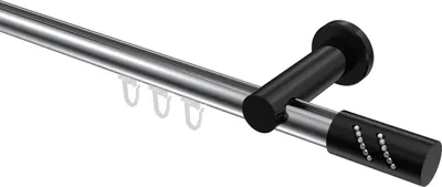 Produktbild von Interdeco Innenlaufstange / Gardinenstange mit Innenlauf Chrom / Schwarz, Typ Platon Zoena (Glitzerzylinder), 20 mm Ø 1-läufig, 420 cm