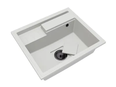 Obrázok produktu pre Granitový drez Elite 6052 s jednou misou - Biely - Čierny sifón - S doskou na krájanie