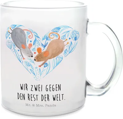 Produktbild von Mr. & Mrs. Panda Teetasse Mäuse Herz - Transparent - Geschenk, Liebe, Trinkglas, für Immer, Tee Tasse, Glas, Teeglas, Liebesspruch, Freundin, Hochzeit, Maus, Pott