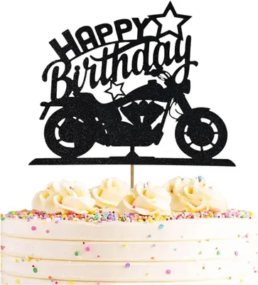 Produktbild von Kuchenaufsatz "Happy Birthday" - Schwarz - Glitzer - Motordesign - Papier - Dekoration für Geburtstagstorten