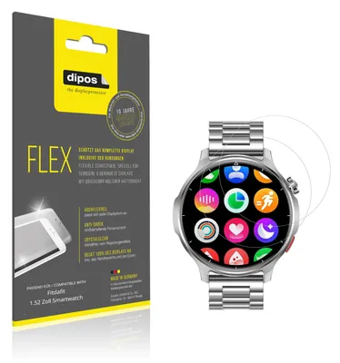 Produktbild von 2x Schutzfolie für Fitdafit 1.52 Zoll Smartwatch Folie, 100% Displayabdeckung, dipos Flex