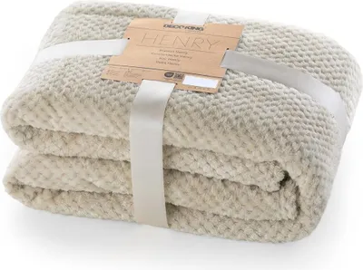 Zdjęcie produktu dla Koc z mikrofibry HENRY cappuccino 220x240 nowoczesny żakard