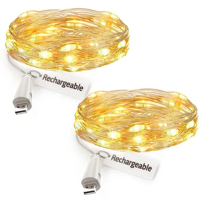 Lichterkette 2m 20 LEDs USB-aufladbar warmweiß 4er-Set