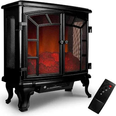 Productafbeelding van Elektrische kachel met LED-vlammensimulatie, 2000W verwarming, elektrisch, 2 warmtestanden, afstandsbediening, verwarming, timer, kachel, woonkamer, oven, 70x36x66cm, zwart