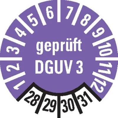 Produktbild von Dreifke® Prüfplakette gepr. DGUV Vorschrift 3, 28-30, violett, Folie, ablösba...
