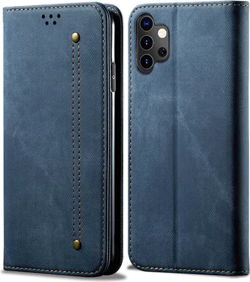Obrázek produktu pro Galaxy A32 4G Case, LaimTop Denim Leather Wallet Magnetic Closure Flip Bookstyle Case with Stand Function pro Samsung Galaxy A32 4G Blue