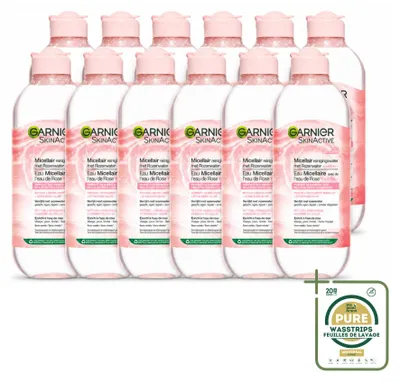 Productafbeelding van 12 x Garnier SkinActive Micellaire Reinigingswater met rozenwater, 400 ml - Voordeelverpakking - 12 stuks