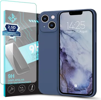 Produktbild von Hülle für Apple iPhone 13 mit 9H Displayglas Displayschutz Plus Case Cover Bumper Silikon Softgrip Schutzhülle Farbe: Lavendelblau