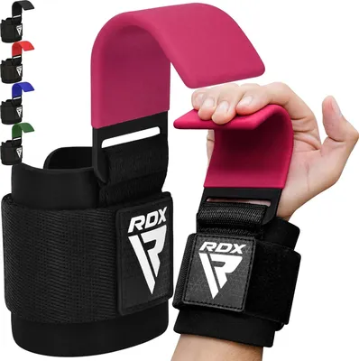 Produktbild von RDX Gewichtheberhaken-Gurte, Paar, rutschfester, gummibeschichteter Griff, 7 mm Neopren-gepolsterte Handgelenkbandage, Unterstützung für Powerlifting, Kreuzheben, Klimmzüge