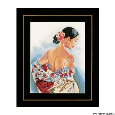 Image de Lanarte Kit de point de croix "Echarpe avec motifs floraux tissu à compter", modèle à compter