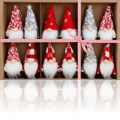 Productafbeelding van COM-FOUR® 12 premium kerstmannenornamenten voor de kerstboom, kerstboomfiguren als decoratie, kerstversiering of als cadeautjes, Zweeds-Scandinavische decoratieve kabouters