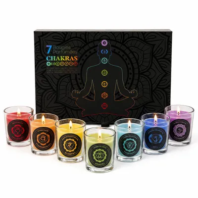 Produktbild von Chakra-Duftkerzen-Set – 7 Meditationskerzen in Geschenkbox – Duftkerzen für Yoga, Achtsamkeit und Entspannung – Spirituelles Geschenk – Mehrfarbig
