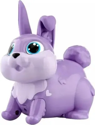 A purple toy bunny is shown from a side-diagonal angle against a white background.