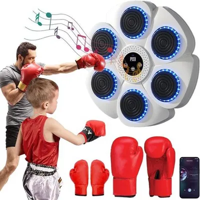 Produktbild von Musikboxmaschine - LED-Licht-Boxmaschine mit Boxhandschuhen, Bluetooth-Verbindung, 9 Modi, 18 Geschwindigkeiten und Telmodus für Erwachsene und Kinder
