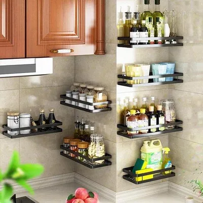 Zdjęcie produktu dla Metalowa półka na przyprawy – nowoczesny styl – 2 poziomy – czarna