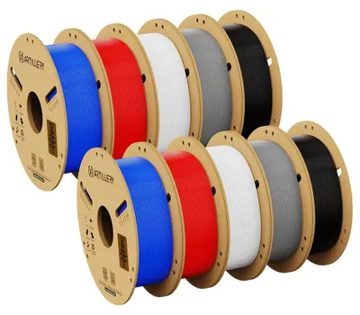 Produktbild von PLA 3D Drucker Filament - 1,75 mm - 10 kg Set (10×1 kg Spule) - Für FDM 3D Drucker - Mehrfarbig Rot Weiß Blau Schwarz