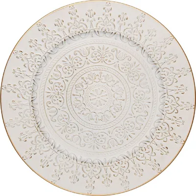 Produktbild von Clayre & Eef Unterteller Ø 33 cm Weiß Goldfarbig Kunststoff Rund