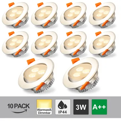 Produktbild von TolleTour 10X LED Einbaustrahler Spot Warmweiss 3W Dimmbar Set Einbauleuchte Deckenleuchte Strahler IP44