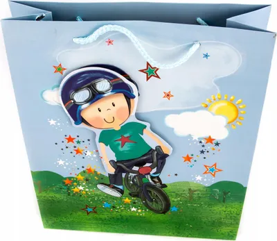 Produktbild von Geschenktüte für Jungen 26x32cm - Große Papiertragetasche Bunte Motive