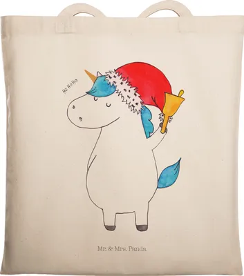 Produktbild von Mr. & Mrs. Panda Stoffbeutel Einhorn Weihnachtsmann - Transparent - Geschenk, Jutebeutel, Weihnachten, Einhörner, Nikolaus, Schokolade, Tote Bag, Unicorn, Gin, Tasche