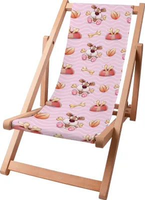 Produktbild von Dreamroots Kinder Liegestuhl klappbar Holz, bis zu 130 kg, Sonnenliege klappbar mit 3-stufiger Neigungsregulierung der Rückenlehne,Funny Dog with Bone