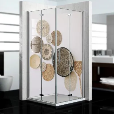 Produktbild von dedeco Eck-Duschrückwände Aluminium wasserfest Motiv: Boho V5, Nano-Protect seidenmatt, 2 x 100x200x0,3cm, Fliesenersatz fugenlos Wandverkleidung Wandpaneele, Germany