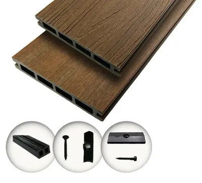 Produktbild von Terrassendielen WPC COEX WoodoThassos 20 m² teak | Diele für Balkon + Terrasse Außenbereich 2,4 m x 14 cm x 2,5 cm mit Clipsystem & Unterkonstruktion