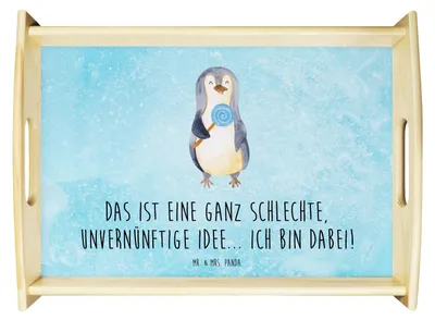 Produktbild von Mr. & Mrs. Panda Tablett Pinguin Lolli - Eisblau - Geschenk, Bett-Tablett, holz serviertablett, betttablett, Pinguine, Küchentablett, Sofa, Unvernünftig, Spruch