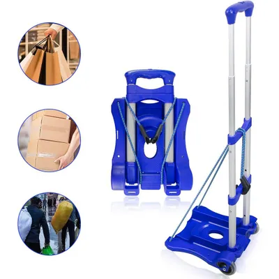 Image de Diable pliable avec montée d'escalier Poignée pliable et chariot 35 kg Chariot à bagages léger et portable pour l'école, les voyages et le bureau