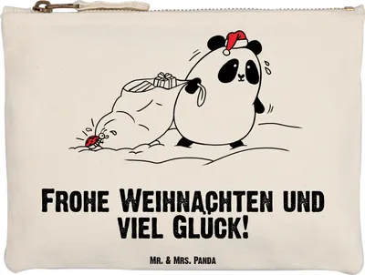 Produktbild von Mr. & Mrs. Panda Schulmäppchen Panda Weihnachten Grösse XL Große - Weiß - Geschenk, Kulturbeutel, Kulturtasche, Etui, Kosmetikbeutel, Schminktasche, Kosmetiktasche