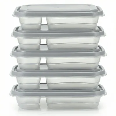 Produktbild von Arendo Frischhaltedosen mit 2 Fächern 0,7 L + 0,3L, Vorratsdosen, Lunchbox,  5er Set, auslaufsicher, stapelbar, Meal Prep, Mikrowellen-, gefrier- und spülmaschinengeeignet, lebensmittelecht