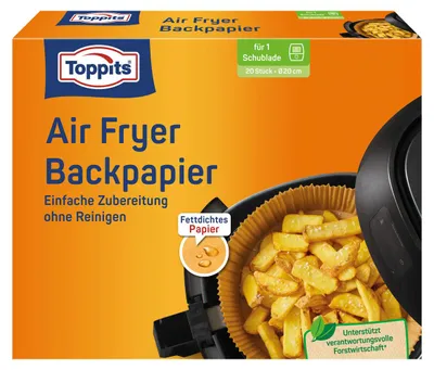 Immagine prodotto di Carta forno per friggitrici ad aria Toppits, rotonda, 20 cm, confezione da 20 pezzi