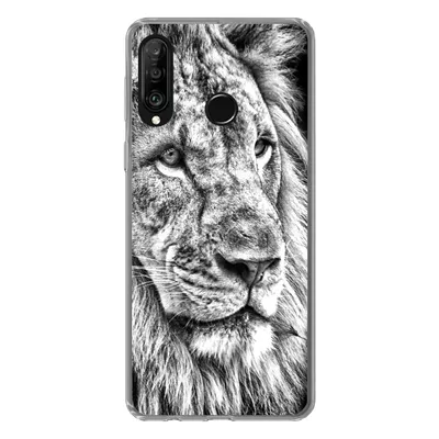 Produktbild von MuchoWow® Handyhülle Schutzhülle Hülle für Huawei P30 Lite Porträt - Löwe - Schwarz und weiß Silikon Softcase Handy Hülle - Handyhülle
