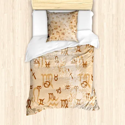 Produktbild von ABAKUHAUS Astrologie Mantele, Sternzeichen Grunge, Milbensicher Allergiker geeignet mit Kissenbezügen, 135 cm x 200 cm - 80 x 80 cm, Pale Brown und Caramel