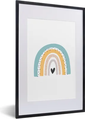 Produktbild von MuchoWow® Gerahmtes Poster Regenbogen - Mädchen - Jungen - Herz - Pastell 40x60 cm - Poster mit Schwarzem Bilderrahmen Wandposter Rahmen Foto Bilder - Poster in Rahmen