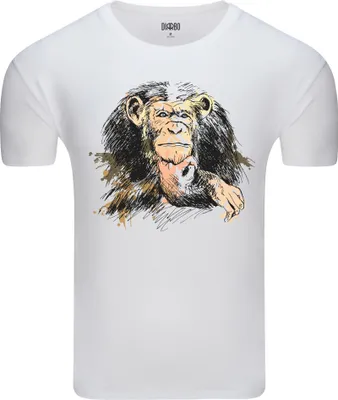 Produktbild von Diarbo Herren T-Shirt mit Tierliebhaber Druck Schimpansen-Skizze Weiß Gr.L