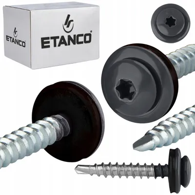Zdjęcie produktu dla Wkręty samowiercące ETANCO GTF P z podkładką uszczelniającą z EPDM do blachy trapezowej TX, kolor RAL 7016 (szary antracytowy), 4,8 x 60 mm, 100 szt.