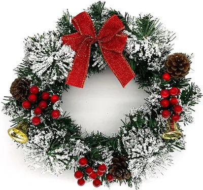 Produktbild von Weihnachtskranz fuer die Haustuer, 30,5 cm, kuenstlicher Winter-Kranz zum Aufhaengen an der Haustuer, Fensterkranz mit Tannenzapfen, Glocken, Beeren, Schleife fuer Weihnachtsbaum, Girlande, Urlaub, Wand, Kamin, Dekorationen