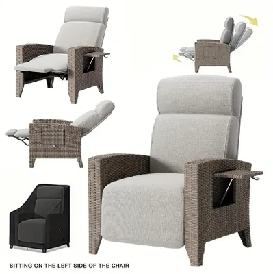 Immagine prodotto di Set da giardino in rattan – con cuscini ergonomici, schienale regolabile fino a 160° e tavolino laterale integrato