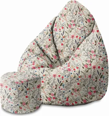Produktbild von Dreamroots Bean Bag 80x80x120cm Sitzsack mit Lehne und Hocker und Bezug Sitzkissen mit Füllung Sitzsack Erwachsene mit Füllung Summer Meadow