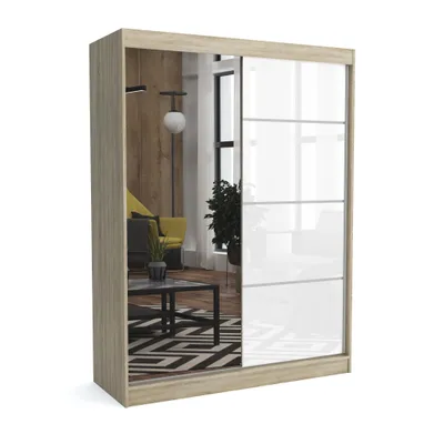 Produktbild von Brent - Kleiderschrank mit Spiegel Suzan, Schlafzimmerschrank mit 1 Kleiderstange und Einlegeböden für Kleidung, 160x215x60 cm, Sonoma Eiche