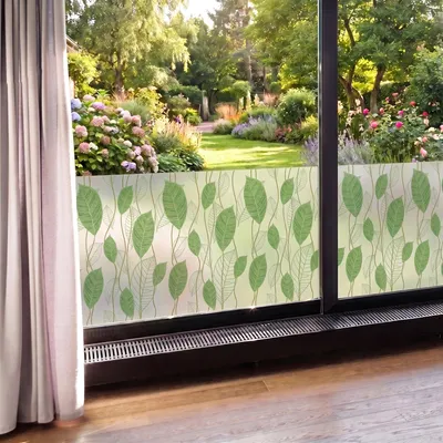 Immagine prodotto di Pellicola oscurante – Foglie verdi – Adesivo per finestre e porte della doccia – 40 x 100 cm