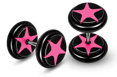Produktbild von 1 Paar Fake Plugs Stern Ohrstecker Acryl Tunnel Look Edelstahlstift Gummiring - Modell 4