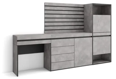 Schuhschrank 237x145x35 cm, Zement-Optik, 2 Klappen, 2 offene Fächer