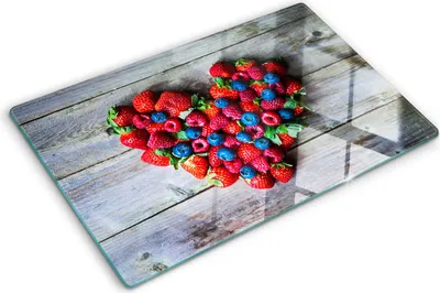 Obrázek produktu pro Kryt varné desky – Kryt na indukční desku – Ochranná skleněná deska – 80x52 cm– Skleněné ochranné desky na sporák –Tvrzené sklo –Srdce ovoce