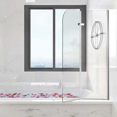 Immagine prodotto di Pannello doccia pieghevole per vasca da bagno Vigevee, 100x140 cm, composto da 2 elementi, realizzato in vetro temperato di sicurezza da 6 mm, ideale come divisorio per vasca, colore argento, trasparente