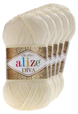 5 x 100g Strickgarn ALIZE DIVA 01 creme